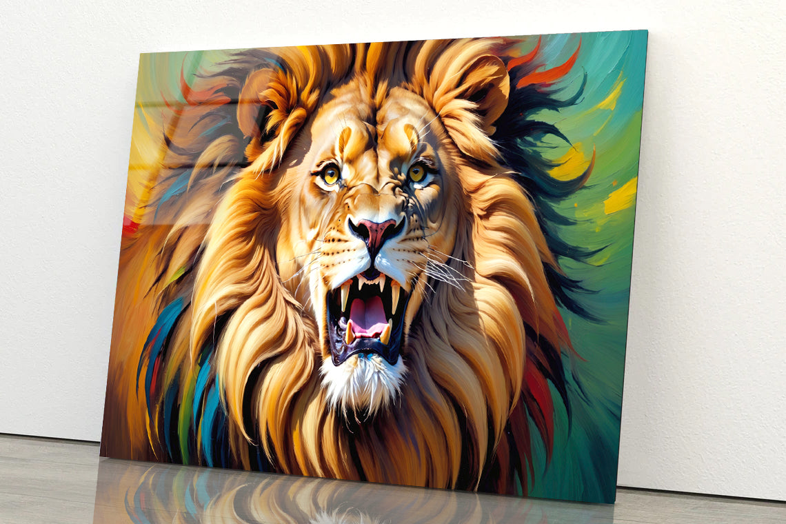 Majestic Lion among Bright Oil Paints Acrylic Glass Print Tempered Glass Wall Art 100% Made in Australia Ready to Hang