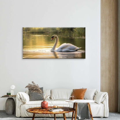 Waterfowl Swan Swimming At Sunset Wall Art Canvas Office Home Framed 120x60cm