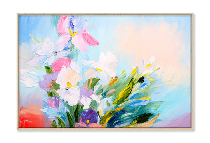 Abstract Bouquet Of Spring Flowers Oil Painting Limited Edition High Quality Print Canvas Box Framed Natural