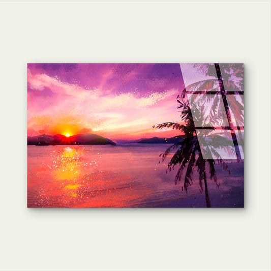 Abstract Tropical Purple Sunset Acrylic Glass Printing Wall Art Australian Made Quality