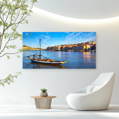 Douro River Rabelo Boats Wall Art Canvas Office Home Room Framed 120x60cm
