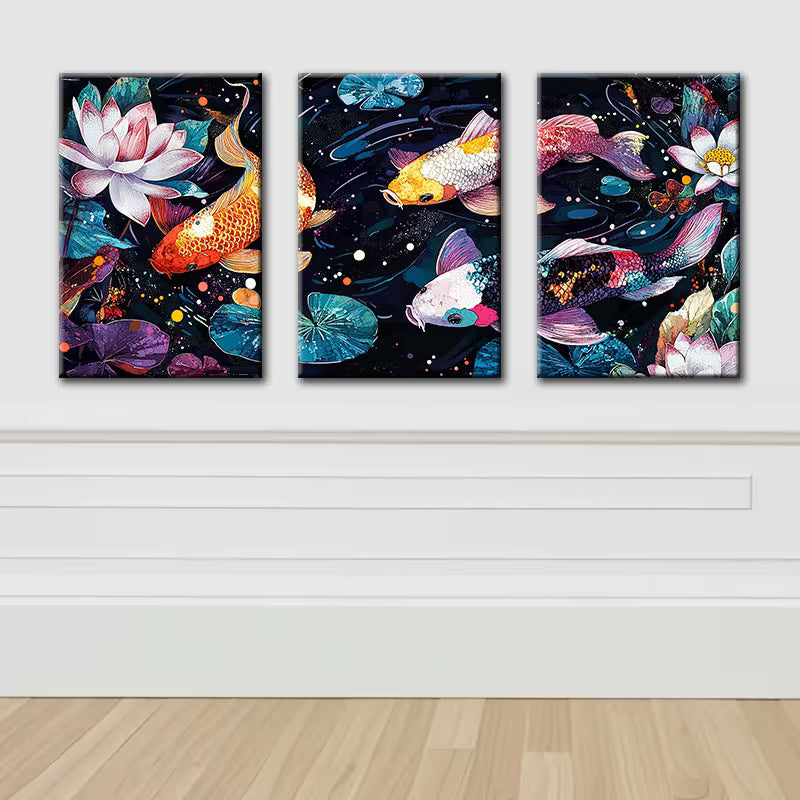 3pcs Colorful koi in the Water Illustration Wall Art Set Canvas Framed 40x60cm - High Quality Print 100% Australian Made Wall Canvas Ready to Hang - Bella Home Decor