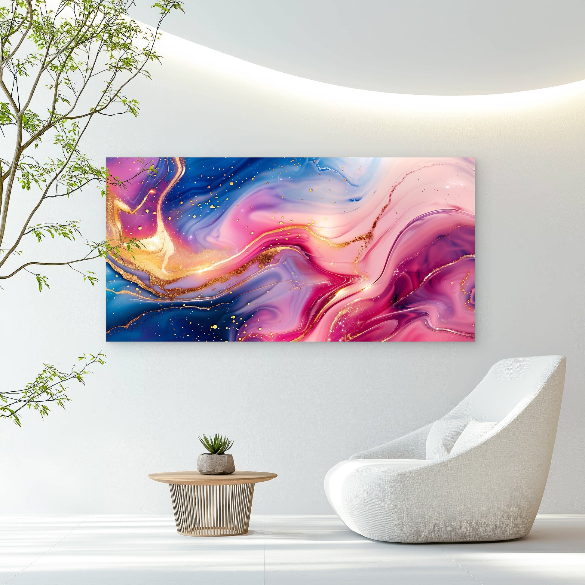 Golden Swirls In Indigo Wall Art Canvas Office Home Room Framed 120x60cm - Bella Home Decor