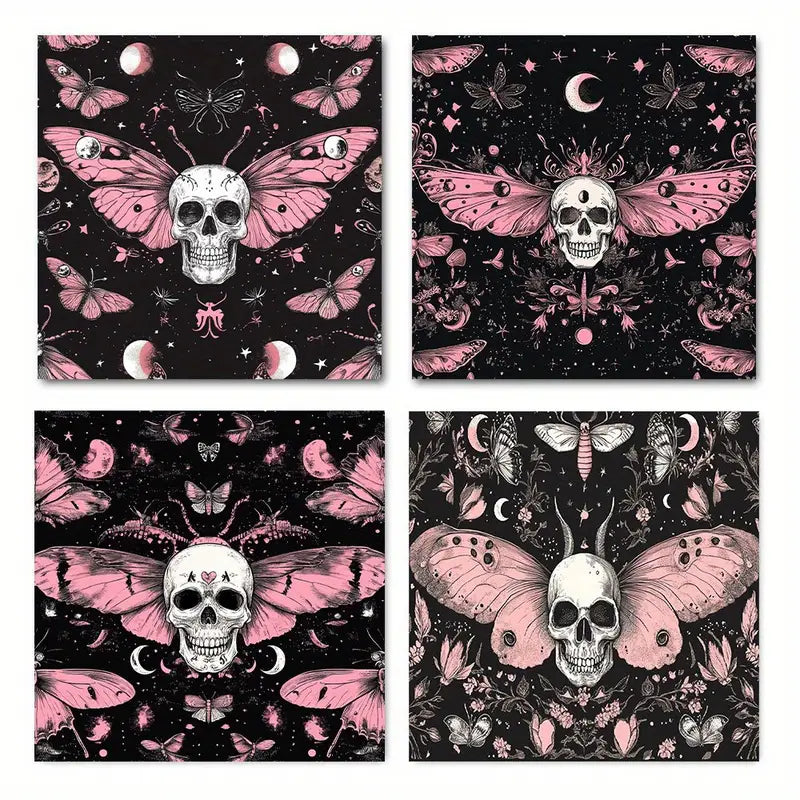 4pcs   Vibrant Pink Butterfly & Black  lp      Wall Art Canvas Framed