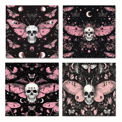 4pcs   Vibrant Pink Butterfly & Black  lp      Wall Art Canvas Framed