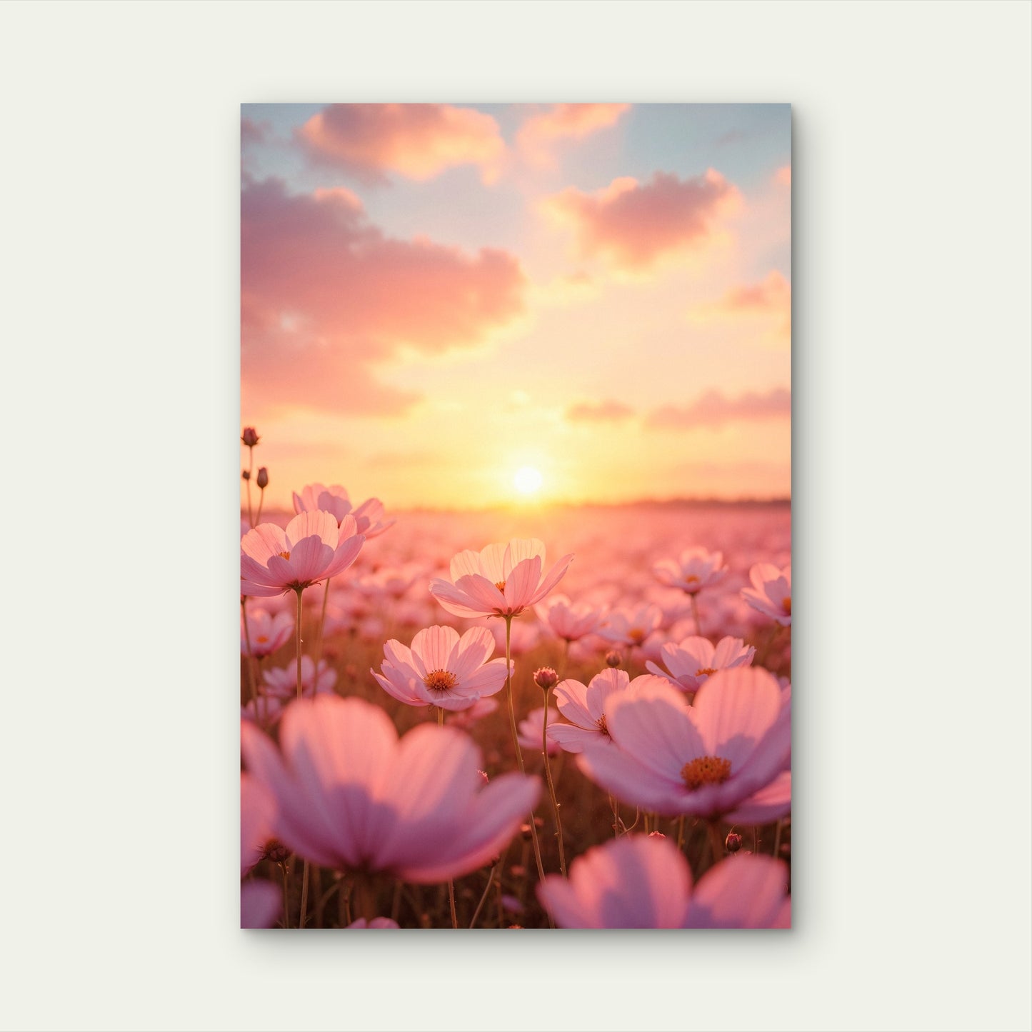 Field of Cosmos Flowers at Sunset 60x90cm Metal Print Ready to Hang