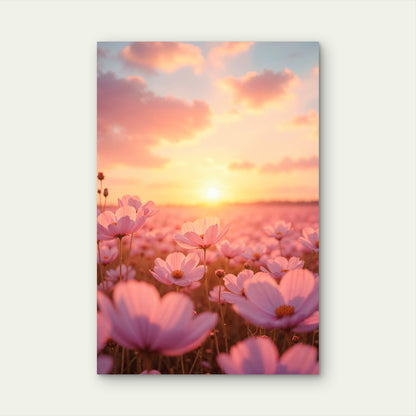 Field of Cosmos Flowers at Sunset 60x90cm Metal Print Ready to Hang