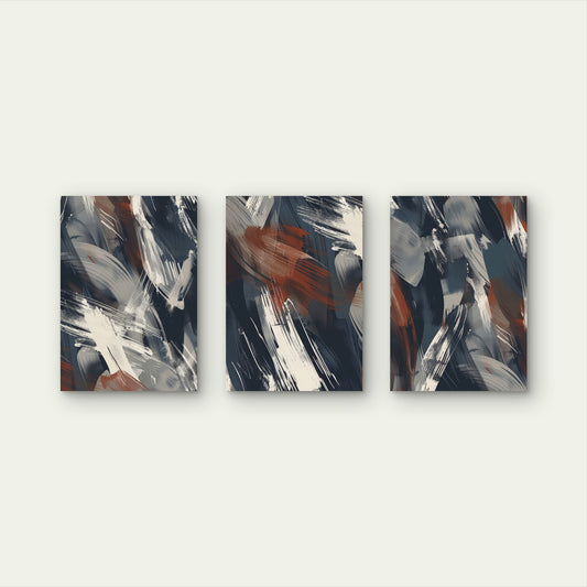 3pcs Industrial Blue Rust Brushstroke Wall Art Set Canvas Framed 50x70cm - High Quality Print 100% Australian Made Wall Canvas Ready to Hang