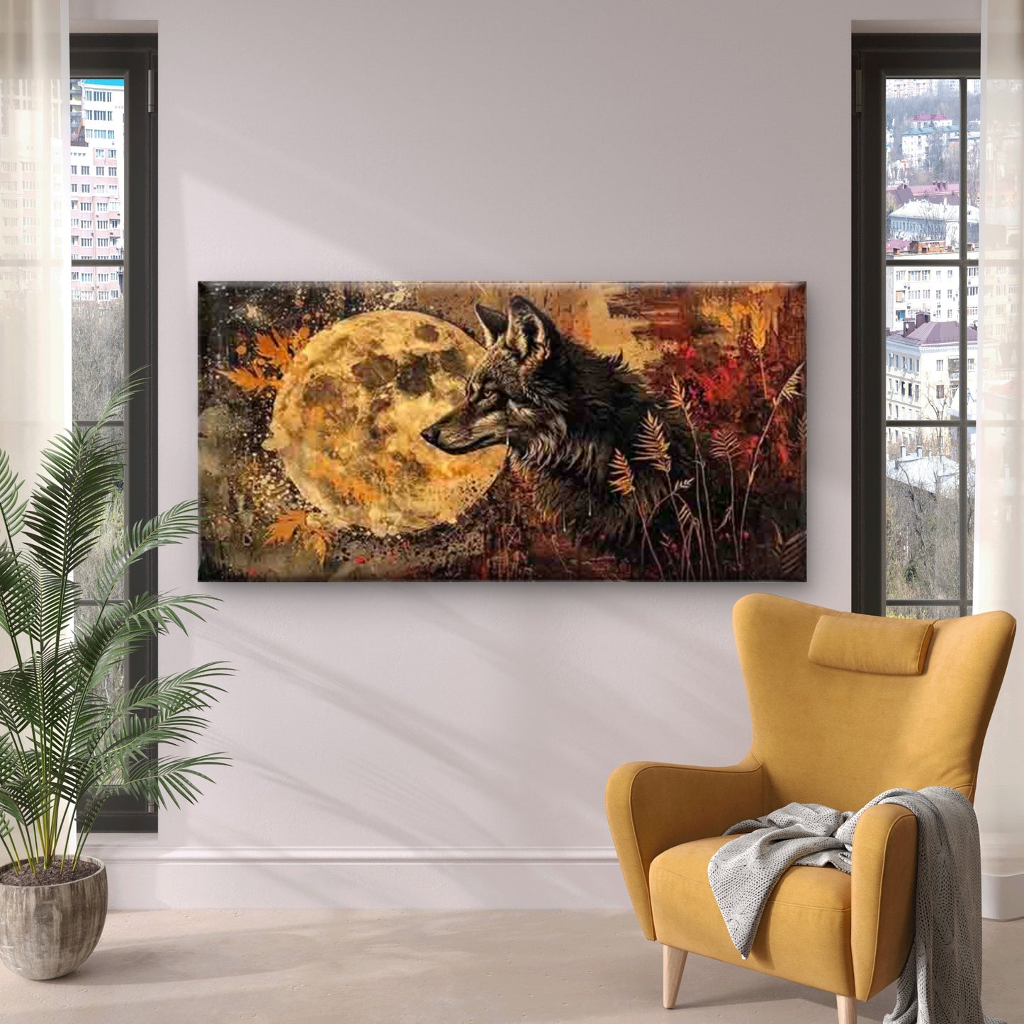 Wolf Under The Moon Wall Art Canvas Office Home Room Framed 120x60cm