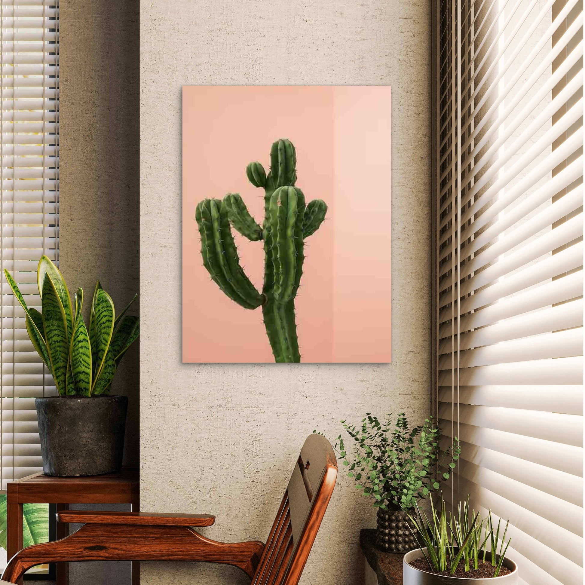 Desert Cactus Artwork 60x90cm Metal Print Ready to Hang - Bella Home Decor