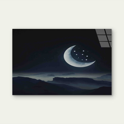 Surreal Mountain Moon Tempered Glass Printing Wall Art Australian Made Quality