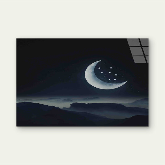 Surreal Mountain Moon Tempered Glass Printing Wall Art Australian Made Quality