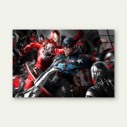 Superheroes Battle Robo Tempered Glass Printing Wall Art Australian Made Quality