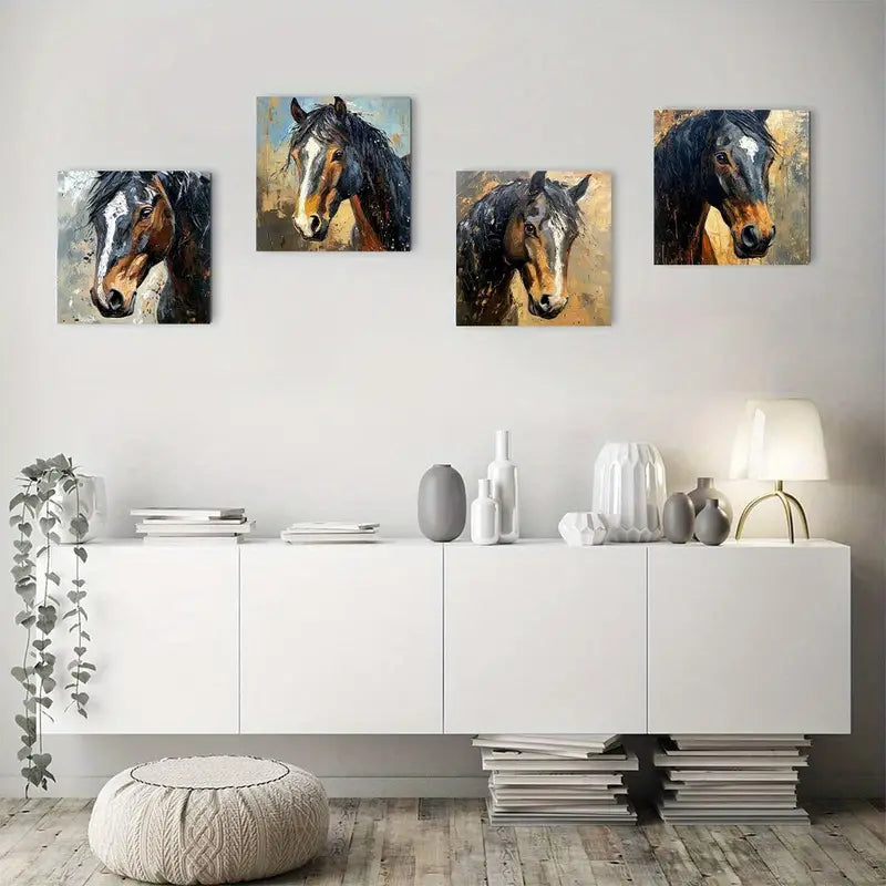 4pcs  Graffiti Horse l Picture Wall Art Canvas Framed