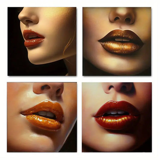 4pcs African Women Golden Poste Wall Art Canvas Framed