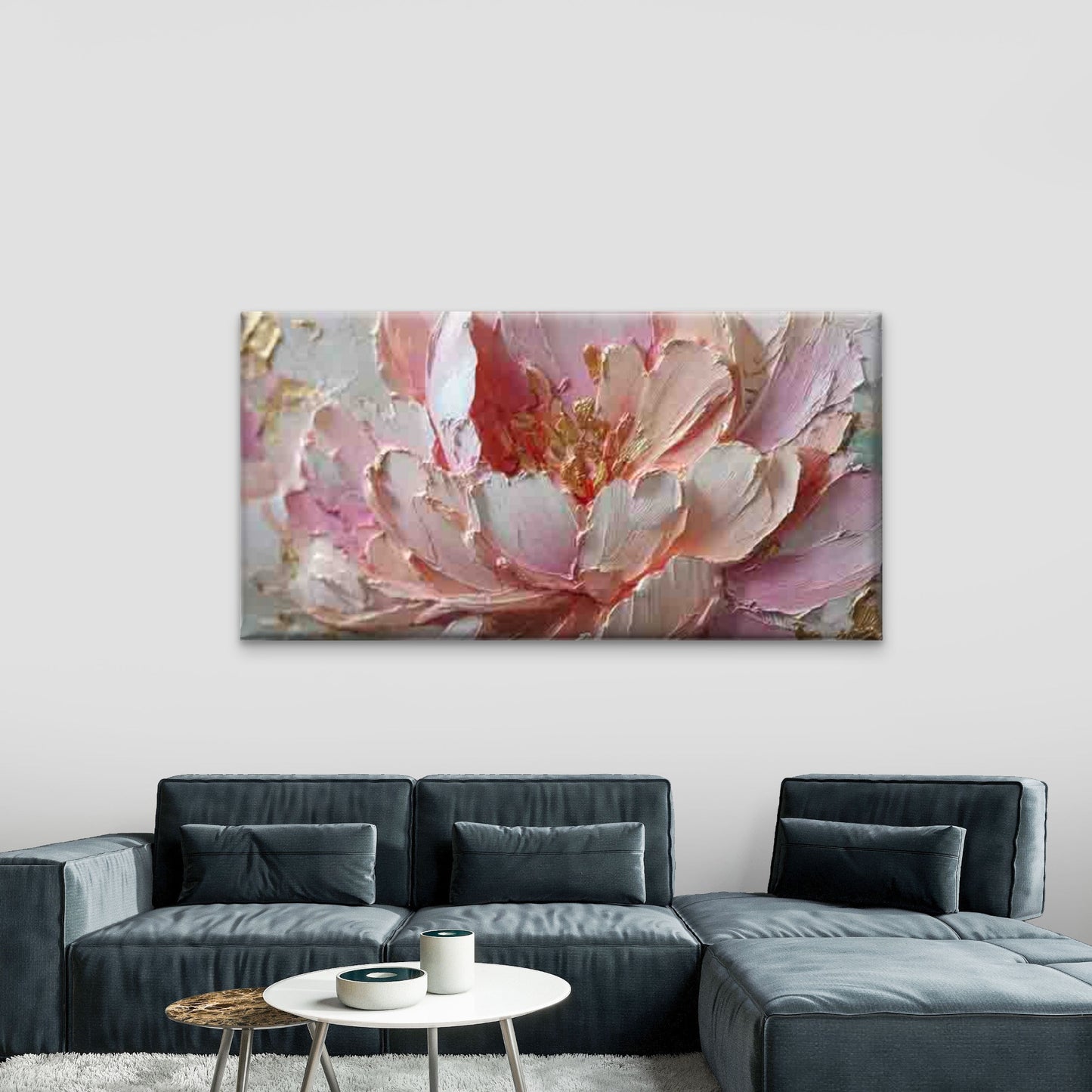 Soft Pink Peony Blossom Wall Art Canvas Office Home Room Framed 120x60cm - Bella Home Decor