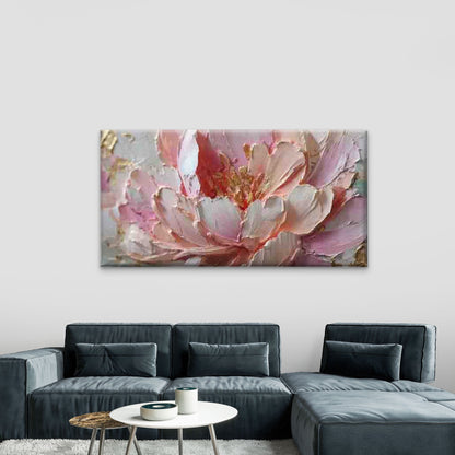 Soft Pink Peony Blossom Wall Art Canvas Office Home Room Framed 120x60cm - Bella Home Decor