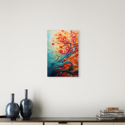 Colorful Orange Teal Swirls Petals Textured 40x60cm Metal Print Ready to Hang