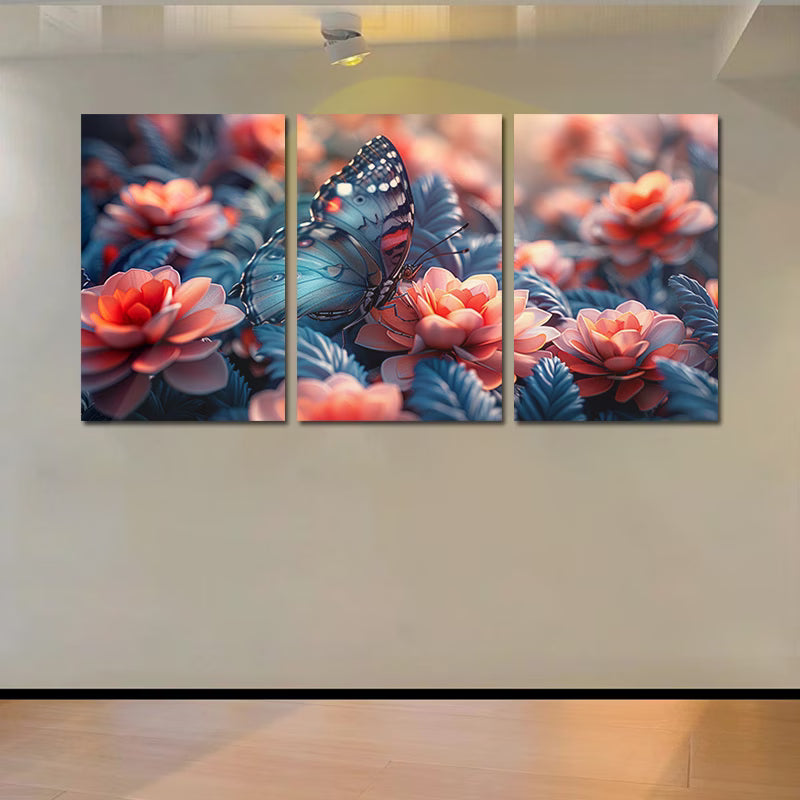 3pcs Vibrant Butterfly Among Blossoms Wall Art Set Canvas Framed 40x60cm - High Quality Print 100% Australian Made Wall Canvas Ready to Hang