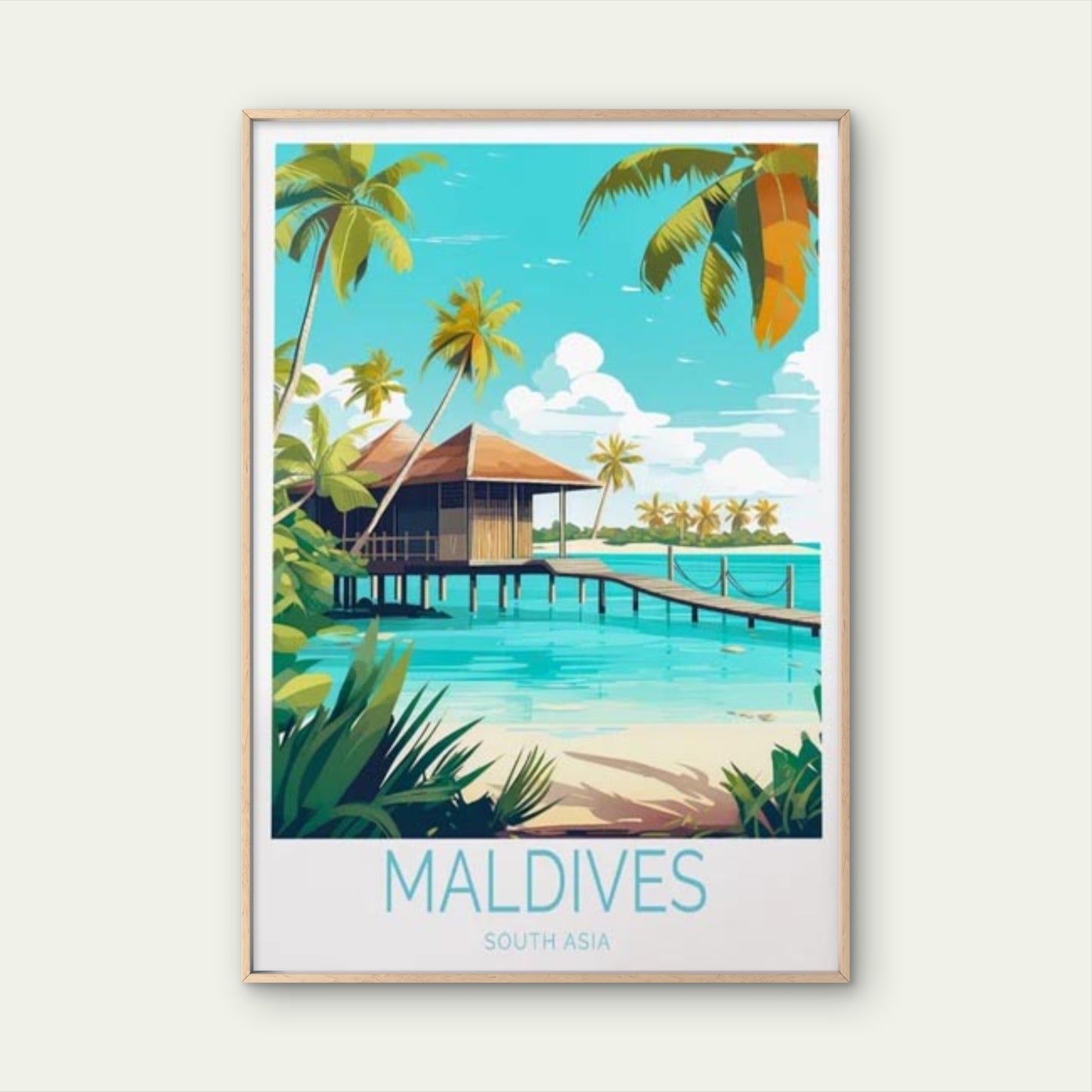 Maldives South Asia, Above Water Houses Travel Poster Print Wall Art - Bella Home Decor