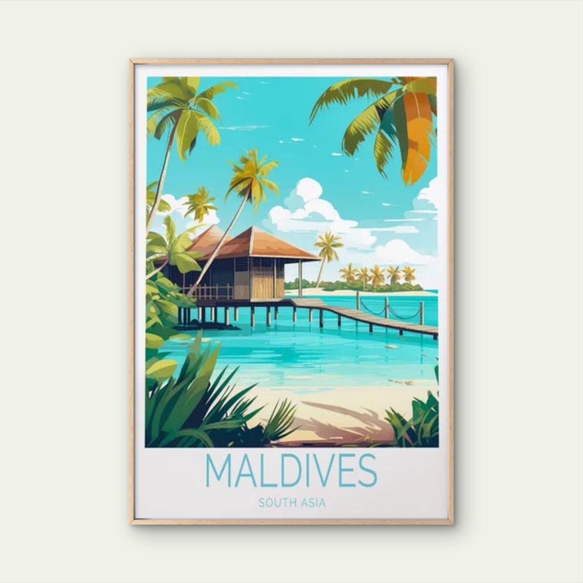 Maldives South Asia, Above Water Houses Travel Poster Print Wall Art - Bella Home Decor