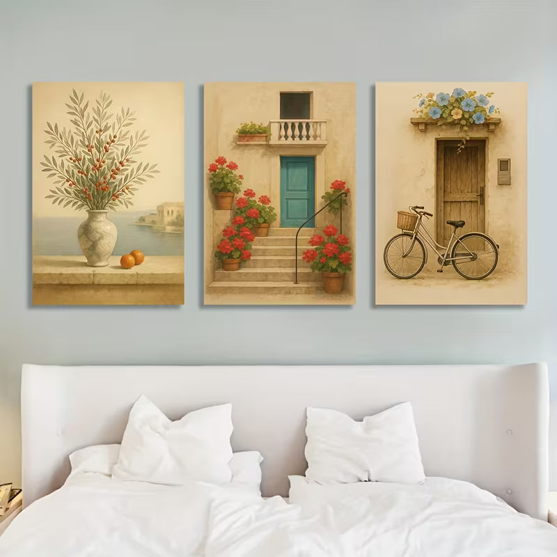 3pcs Mediterranean Door Front Style Art Wall Art Set Canvas Framed 40x60cm - High Quality Print 100% Australian Made Wall Canvas Ready to Hang