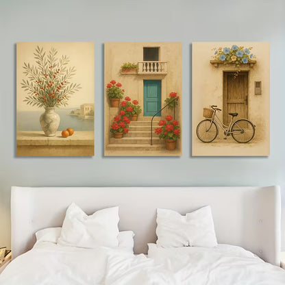 3pcs Mediterranean Door Front Style Art Wall Art Set Canvas Framed 40x60cm - High Quality Print 100% Australian Made Wall Canvas Ready to Hang