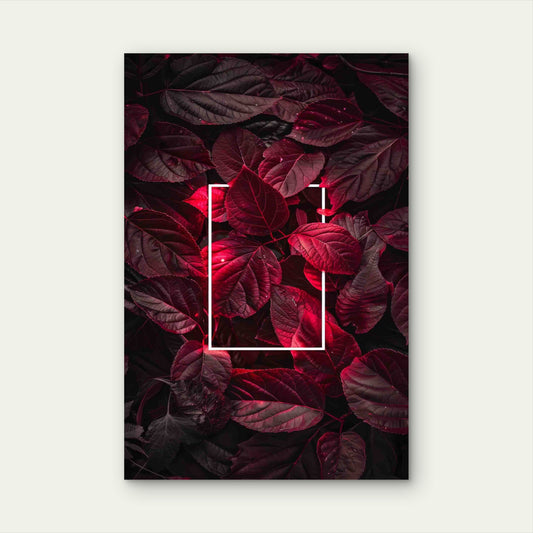 Glowing Rectangle Amidst Vibrant Red and Black Leaves Metal Print Ready to Hang