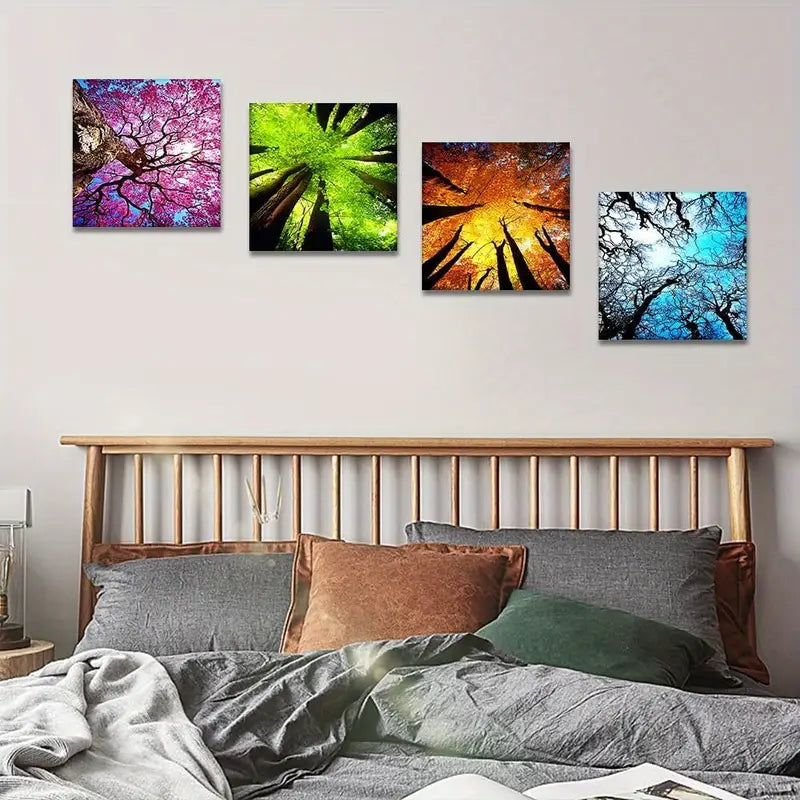 4pcs Four Season Tree View Wall Art Canvas Framed