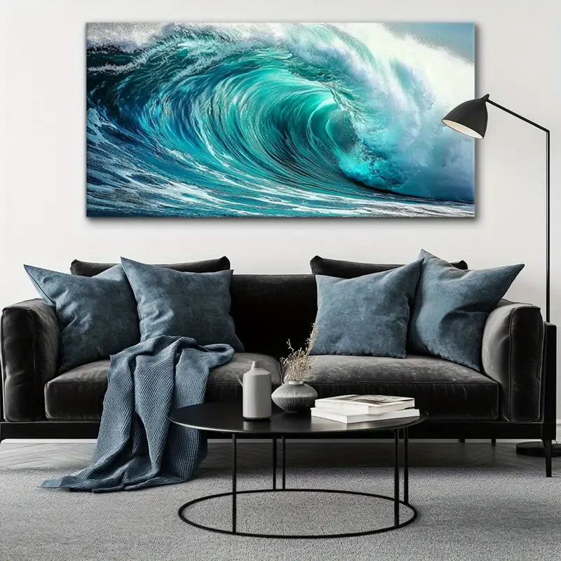 Beach  Blue & White Waves  wall canvas office home room framed 120x60cm - Bella Home Decor