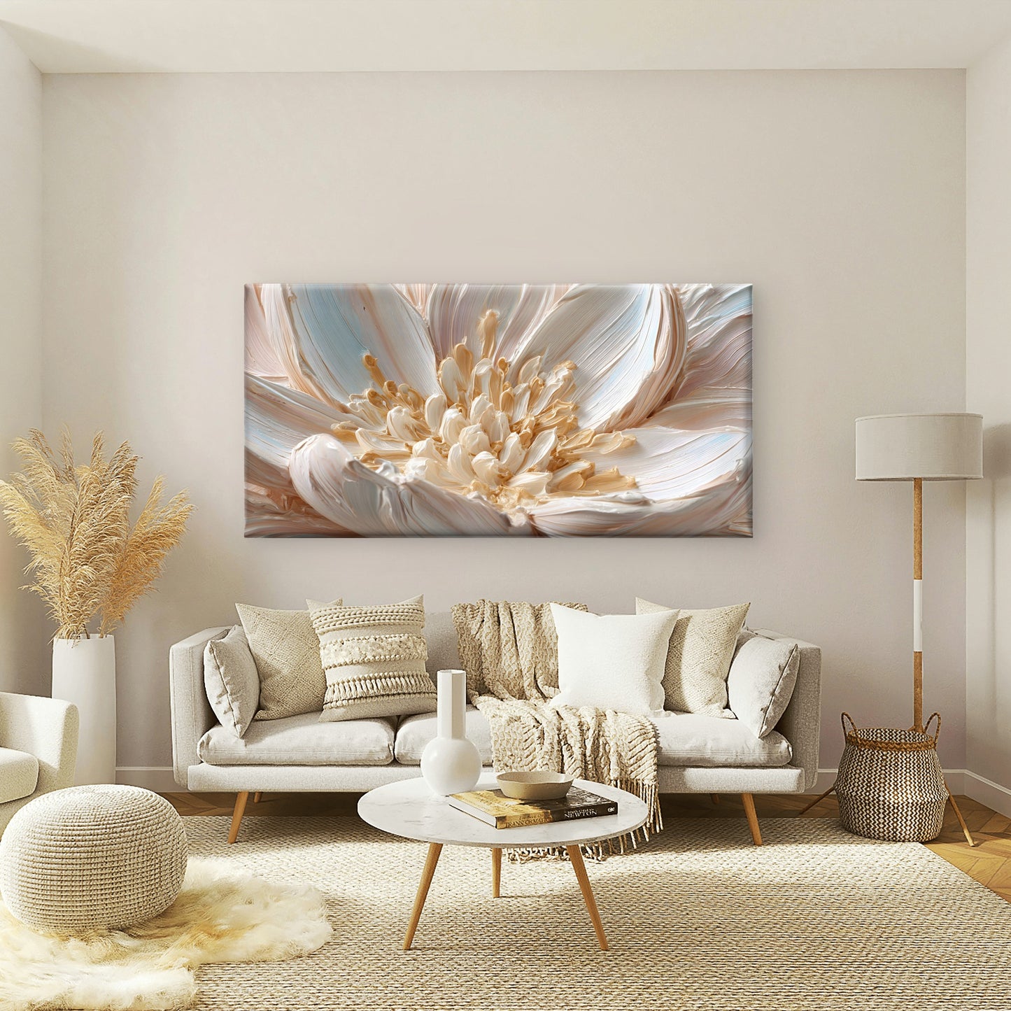 White Lotus Flower Bloom Wall Art Canvas Office Home Room Framed 120x60cm