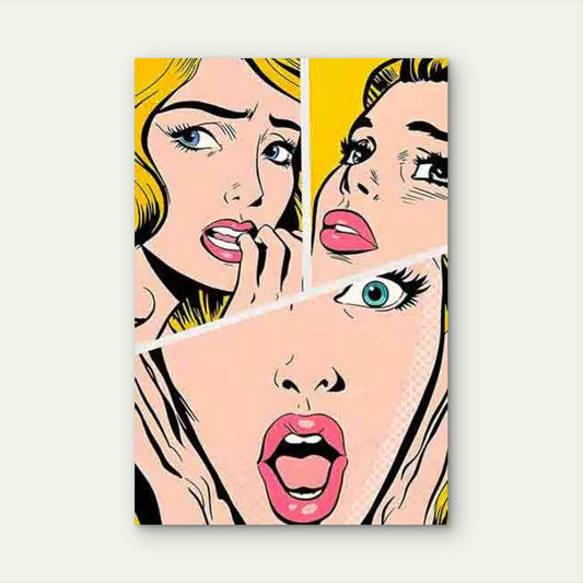 Pop Art Style Women'S Expression Collage 60x90cm Metal Print Ready to Hang