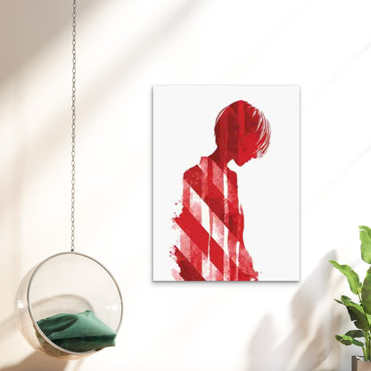 Red Striped Abstract Figure 40x60cm Metal Print Ready to Hang - Bella Home Decor