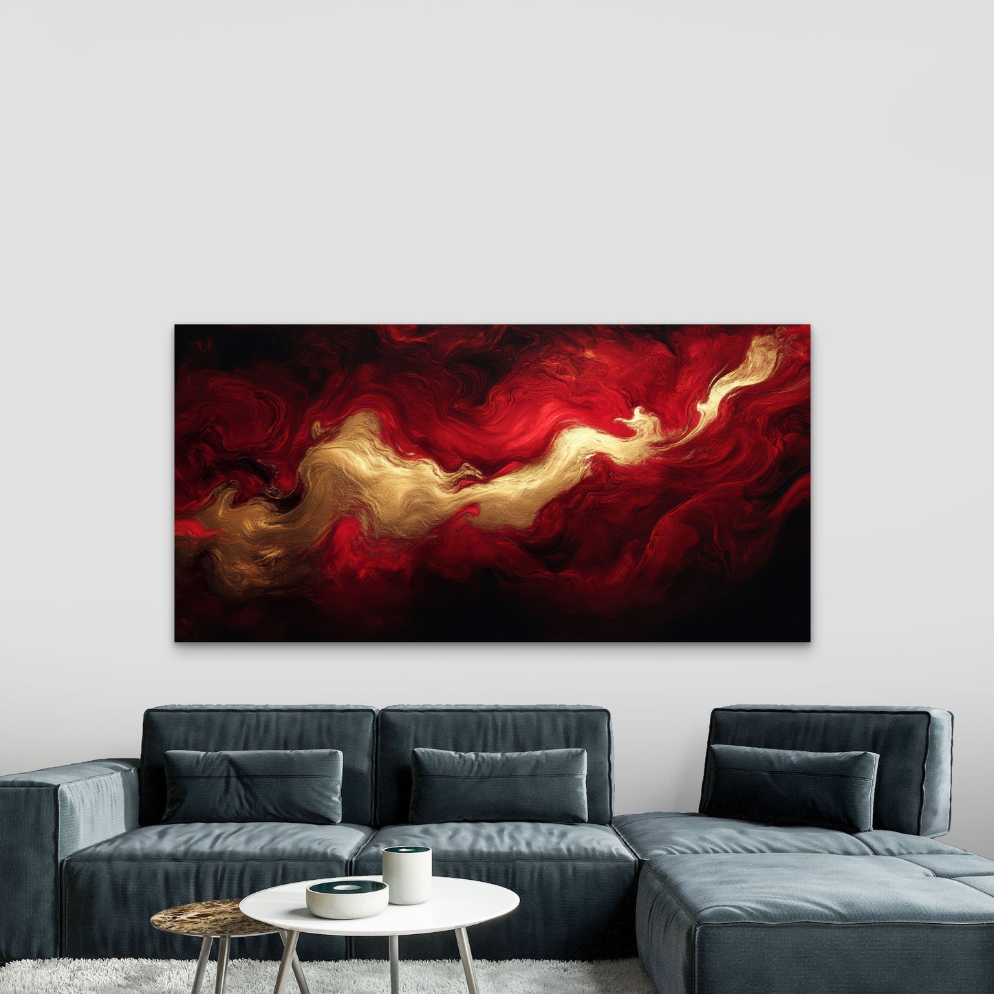 Dynamic Red Gold Swirls Art Wall Art Canvas Office Home Room Framed 120x60cm