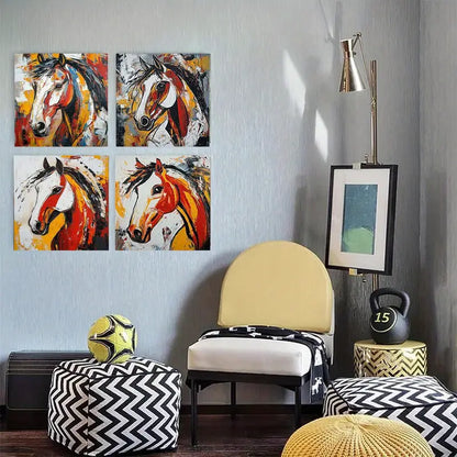 4pcs  Paintings Art of horse a for classr GH     Wall Art Canvas Framed