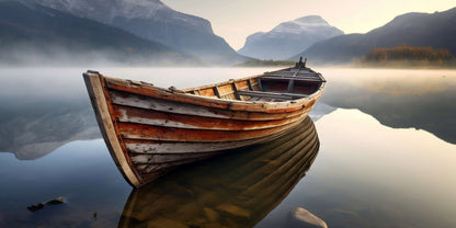 Wooden Boat Mount Lake Reflection Wall Art Canvas Office Home Framed 120x60cm