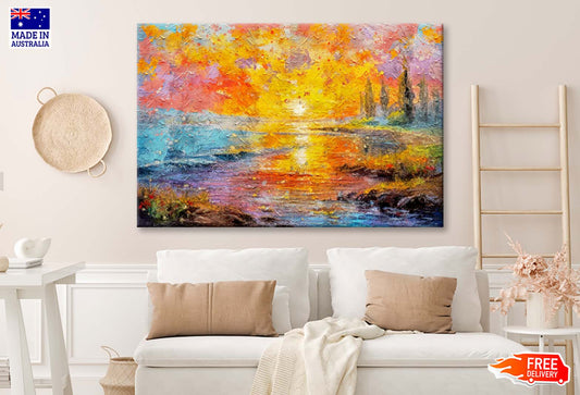 Sunrise Over River - Seascape Artwork: Magic Sunrise Over Lake Wall Art Limited Edition High Quality Print