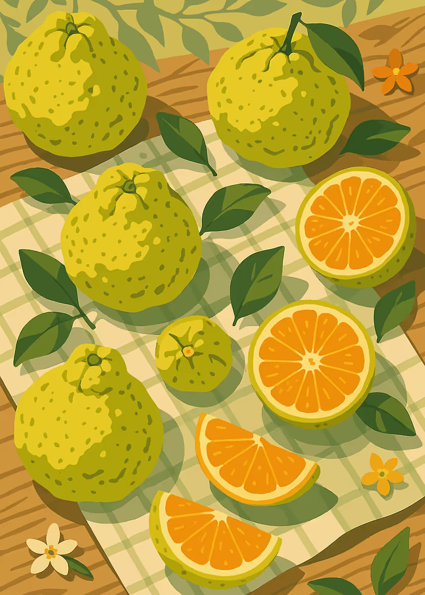 Japanese Yuzu Citrus Art 40x60cm Metal Print Ready to Hang - Bella Home Decor