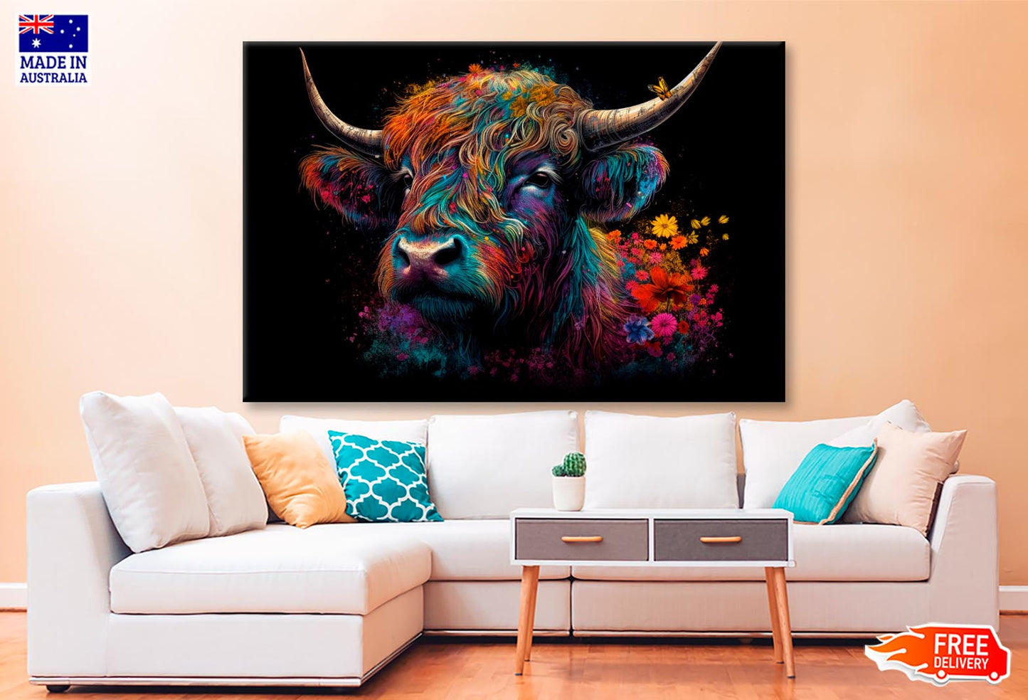 Abstract Highland Cow Head  Wall Art Decor 100% Australian Made