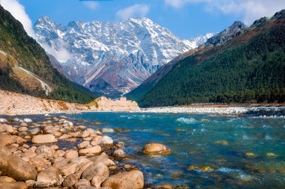 Yumthang Valley With River Teesta Glass Framed Wall Art, Ready to Hang Quality Print