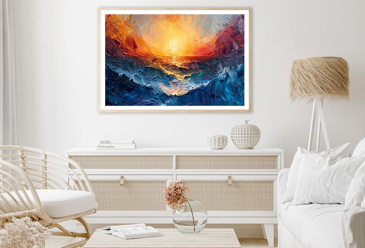 Ocean with Sunset Painting Home Decor Premium Quality Poster Print Choose Your Sizes - Bella Home Decor