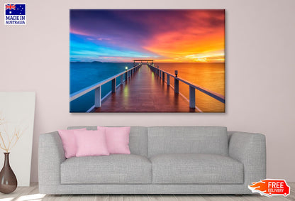 Landscape Of Wooded Bridge in The Port Between Sunrise  Wall Art Decor 100% Australian Made - Bella Home Decor