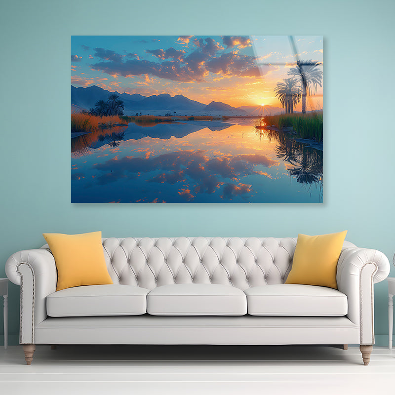 Sunrise over the Lake with Mountains Acrylic Glass Print Tempered Glass Wall Art 100% Made in Australia Ready to Hang - Bella Home Decor
