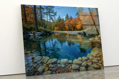 Autumn Trees Reflected In Water Acrylic Glass Print Tempered Glass Wall Art 100% Made in Australia Ready to Hang