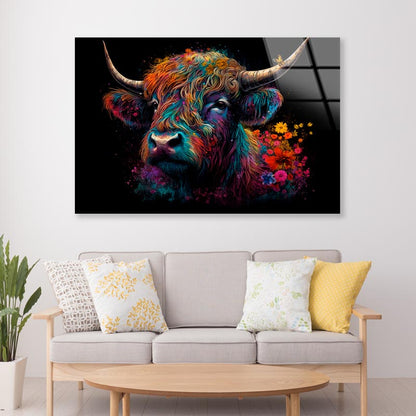 Abstract Highland Cow Head  Acrylic Glass Print Tempered Glass Wall Art 100% Made in Australia Ready to Hang