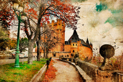 Fairy Alcazar Castle, Segovia, Spain, Picture in Painting Style Home Decor Premium Quality Poster Print Choose Your Sizes