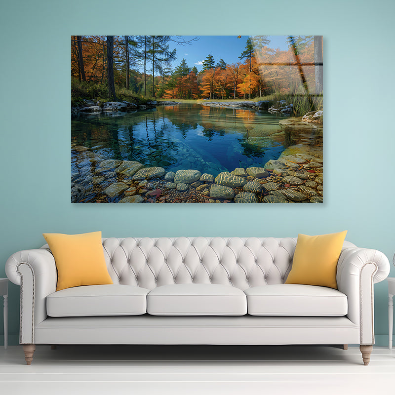 Autumn Trees Reflected In Water Acrylic Glass Print Tempered Glass Wall Art 100% Made in Australia Ready to Hang