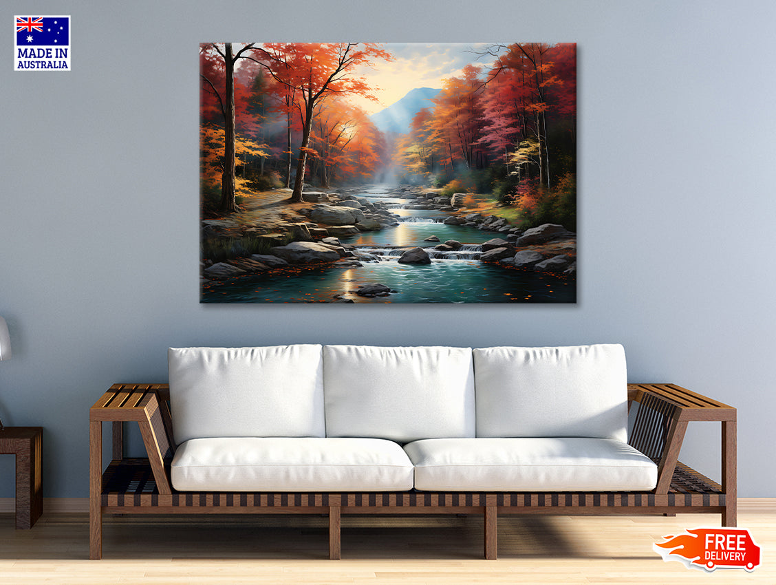Waterfall in Autumn Forest Print 100% Australian Made - Bella Home Decor