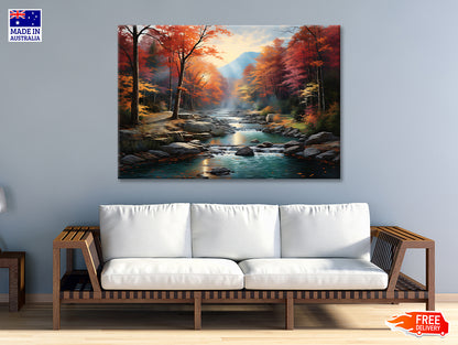 Waterfall in Autumn Forest Print 100% Australian Made - Bella Home Decor