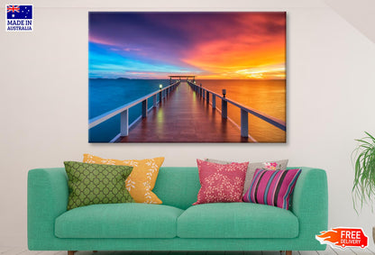 Landscape Of Wooded Bridge in The Port Between Sunrise  Wall Art Decor 100% Australian Made - Bella Home Decor